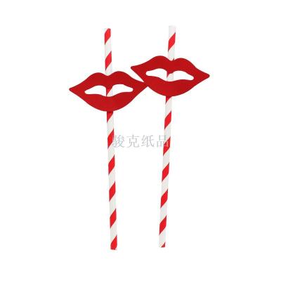 Hot selling foreign trade environmental biodegradable patch kraft straw red lip patch paper straw