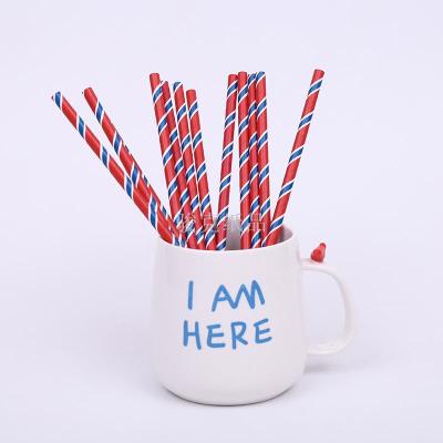 Manufacturer's direct selling biodegradable green kraft straw with red base blue stripe series kraft straw