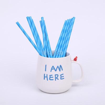 Manufacturer's direct selling biodegradable green kraft straw with blue double-colored striped kraft straw