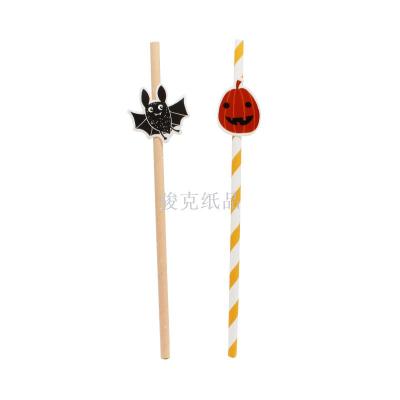 Sell foreign trade environmental degradable paper straw bat pumpkin head Halloween patch kraft straw