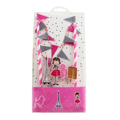 A popular new environmental degradable paper straw string flag set of princess paper pipette