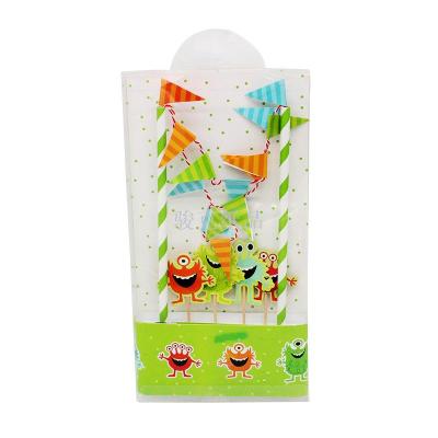 The hot - selling new degradable paper straw string flag set of colored little monster paper pipette