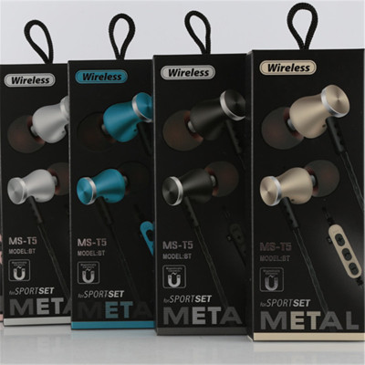 The new ms-t5 bluetooth headset with magnet + insert heavy bass magnetic wireless bluetooth headset