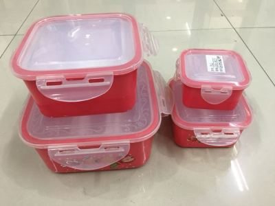 Plastic Lunch Box Crisper Four-Piece Kitchen Refrigerator Lunch Box Storage Bento Box