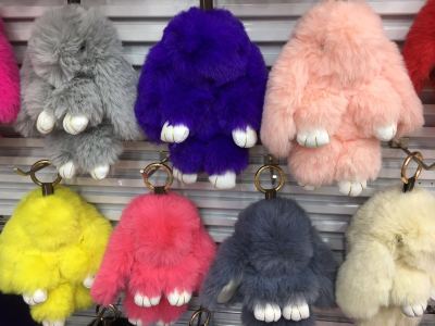 The cute rabbit looks like an otter fur pendant key chain