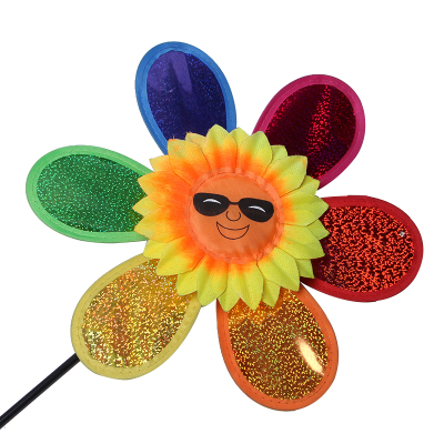 Colorful sequined glass smiling face monolayer plastic sunflowers windmill wholesale sunflower children windmill toys