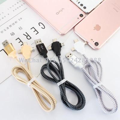 NewThe three-in-one network data line type-c android apple towed three mobile universal fast charging line