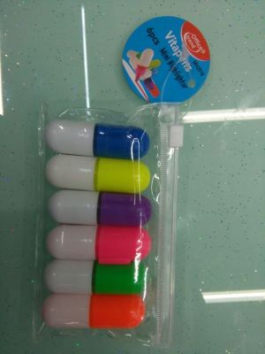 Pill Fluorescent Pen Style Exquisite Material Environmentally Friendly Bright Color Smooth Writing a Set of 6 Colors High Quality and Low Price