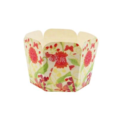 The red flower square cup party can customize the green cake cup square cup