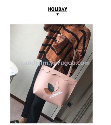 The new female bag Korean version of pu multi-color single shoulder bag leaf decoration lady shopping handbag