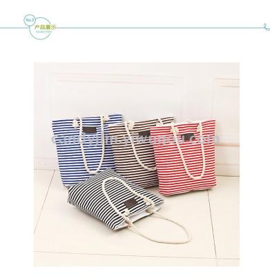 The new women's bag of stylish hand canvas bag of Korean edition striped beach bag large capacity single shoulder bag