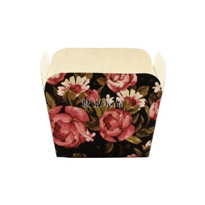 Black base pink flower square cupcake party can customize the green cake cup square cup