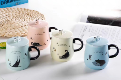 miu mug， cute cat ceramics mug with color..