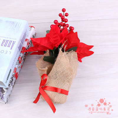 Christmas flower Christmas red artificial flower flower flower flower pot decoration decorative floral decoration.