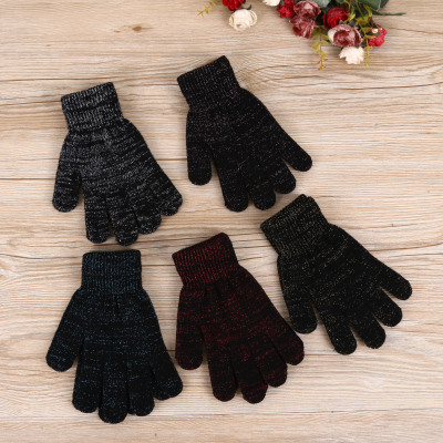 Men's black winter warm five finger plush gloves adult winter warm velvet towel gloves.