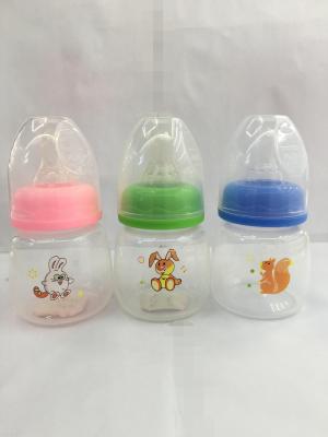 The standard mouth cartoon transparent printing and transparent curved cover 60ML juice bottle feeding bottle