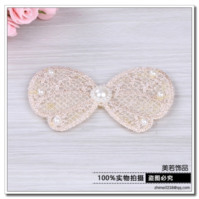 Korean version new hair patch children's white lace pearl rhinestone bangs paste Velcro