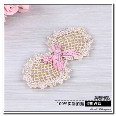 Korean Style Bow Flower with Diamond Cropped Hair Fastener Lace Pearl Hook and Loop Fasteners