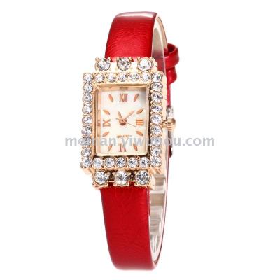 2017 hot style full diamond rectangular quartz watch popular small belt watch