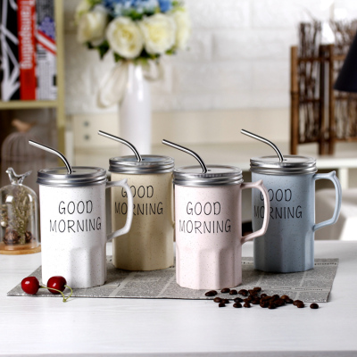 Manufacturer direct selling stainless steel lid straw ceramic mark cup personalized creative drink cup