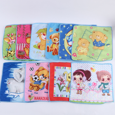 Manufacturer direct selling cotton towel fabric handkerchief pocket handkerchief cartoon design.