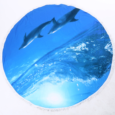Manufacturer direct selling dolphin printing circular tassel woven beach towel floor mat.