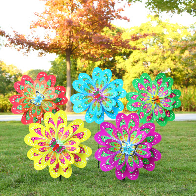 Manufacturer direct sale three layers of PVC butterfly windmill outdoor decoration windmill kindergarten decoration