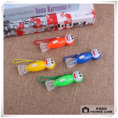 Cartoon mini led flashlight key chain creative plastic mini hand key chain