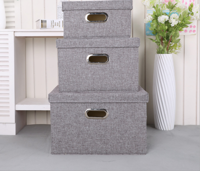 Japanese cotton and linen storage box with lid foldable clothing storage box iron ring fabric storage box