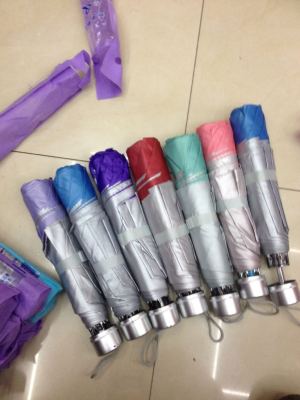 Foreign trade run of 7 pieces of silver glue three fold prevent purple line hand open clear umbrella