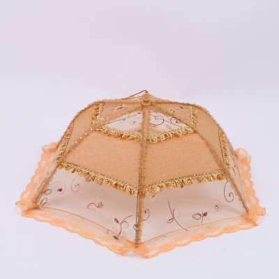 Brown gauze dish cover food cover dish umbrella mosquito net type environmental protection high - end atmosphere.