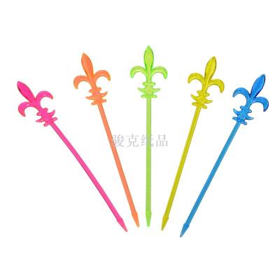 Fang tian painting halberd color fruit fork party party green can customize the logo fruit fork