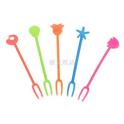Marine biocolored fruit fork party party for eco-friendly customizable logo fruit fork