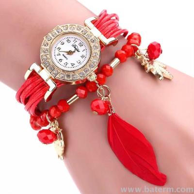 Quick sale of hot style fashion pantograph with multi-layered beaded ladies decorative bracelet watch quartz watch