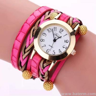 Fashion sales braided two circles of gold ball decorative ladies bracelet watch