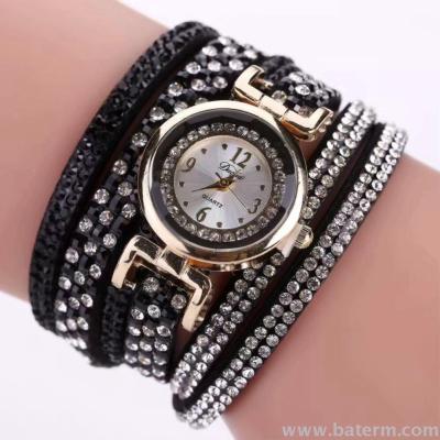 Stylish Korean velvet drill-down with a three-ring lady bracelet watch