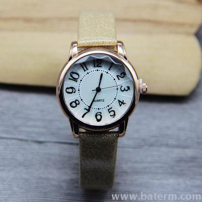 The new style cutting glass is simple 1-12 digital bright leather watch with women's watch