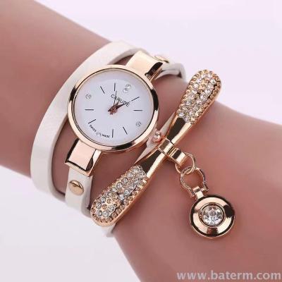 Fast selling fashion hot style twining two laps of large diamond pendant diamond bracelet watch