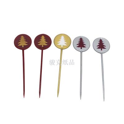 The Christmas tree disc plastic fruit fork party party eco-friendly customizable logo fruit fork