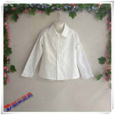 2019 children's white cotton shirt flat England girls' long-sleeved shirt performance suit children's wear