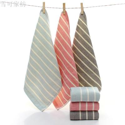 Gauze towel double layer pure cotton day is simple striped square towel.
