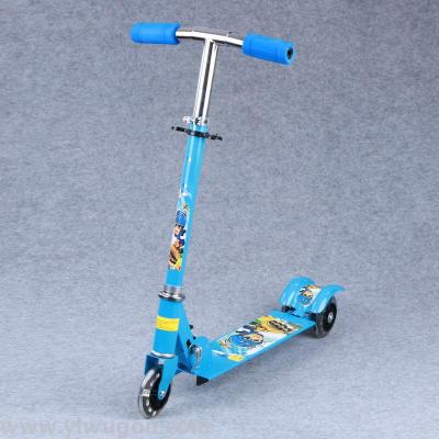 Three wheel skid car children's foot scooter shiny wheels can be folded
