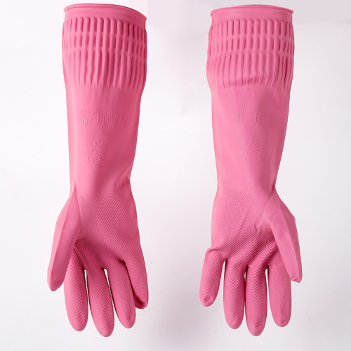 Natural Latex Extended Waterproof Gloves Pink Car Wash Cleaning Household Gloves 100G Waterproof Dishwashing Gloves