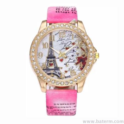 Quick sell to hot style fashion sale of the tower print wristwatch quartz watch.