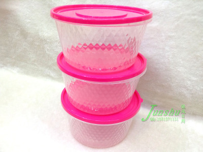 Crystal preservation box circular transparent food storage box microwave oven heating box PP three pieces.