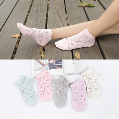  new cotton pieces of cotton small floral boat socks women's day cotton wool socks spring cotton stockings floor socks.