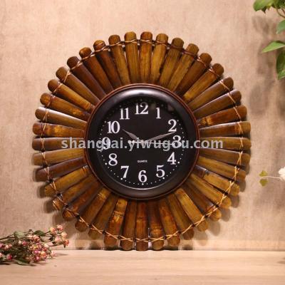 Hot Selling Retro Southeast Asian Style Handmade Bamboo Frame Wall Clock 09-1802