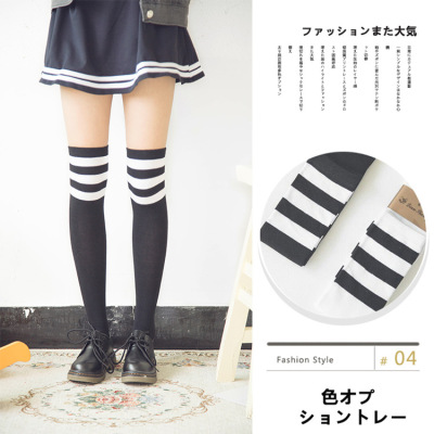 Spring and autumn new product hot style school wind tube over knee socks fashion students 3 bar stockings wholesale.