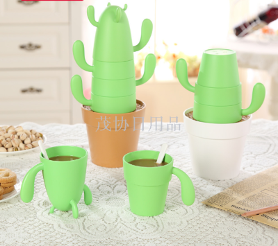 Authentic Cactus Cups Set Corn Starch Environmental Protection Water Cup Cartoon Cute Couple Cup Family Tea Cup