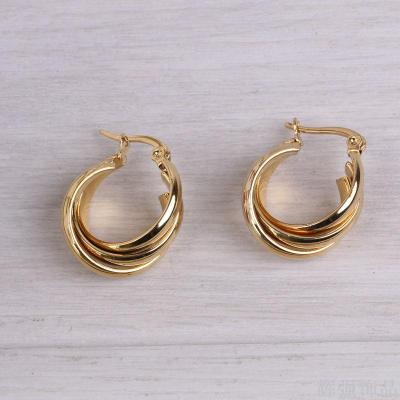 New Stylish round Gold-Plated Earrings Stainless Steel Earrings European and American Jewelry Korean Jewelry